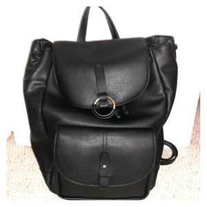 TopShop Black Faux Leather Backpack With Gold!